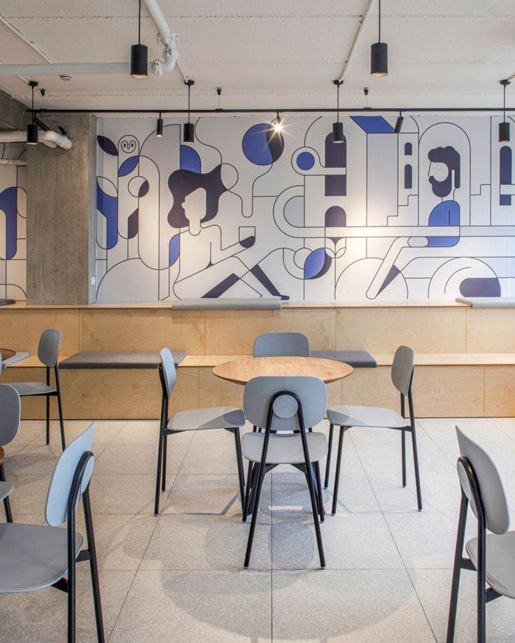 Interior wall with branded feature wall graphic